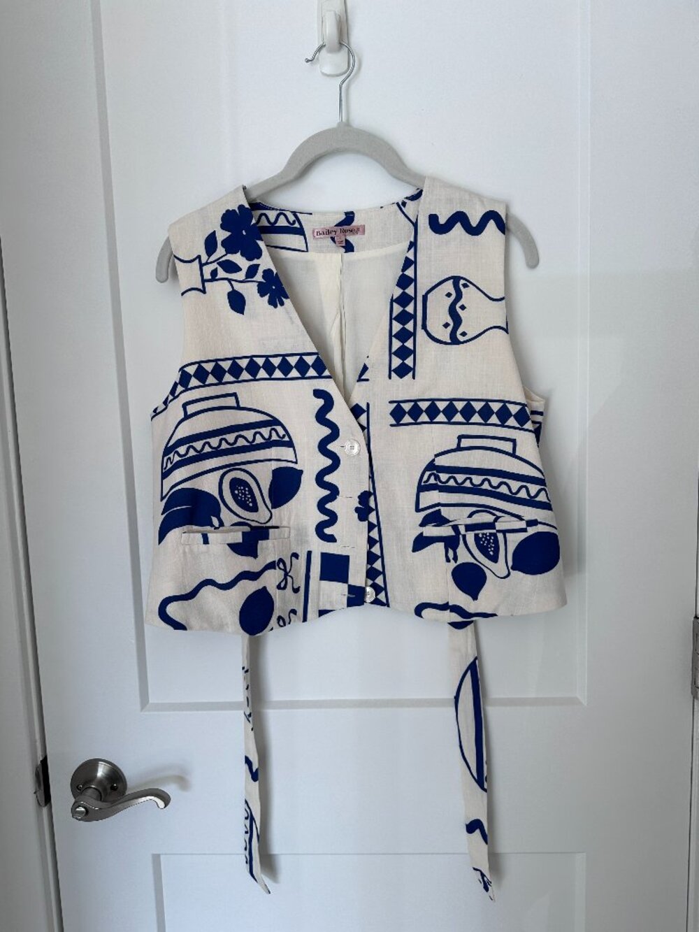 Bailey Rose Blue & Cream Linen Vest - Size S